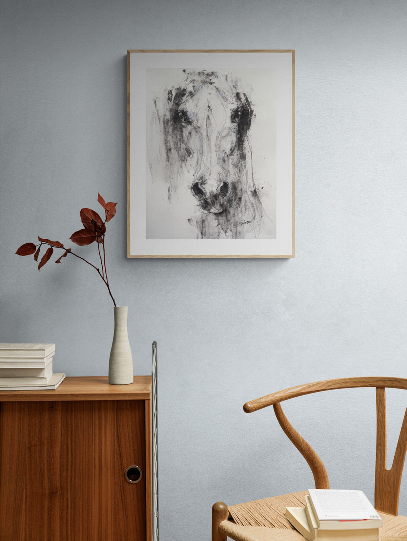 Face to Face 46t - Black & white Equine Art Portrait by Bénédicte Gelé