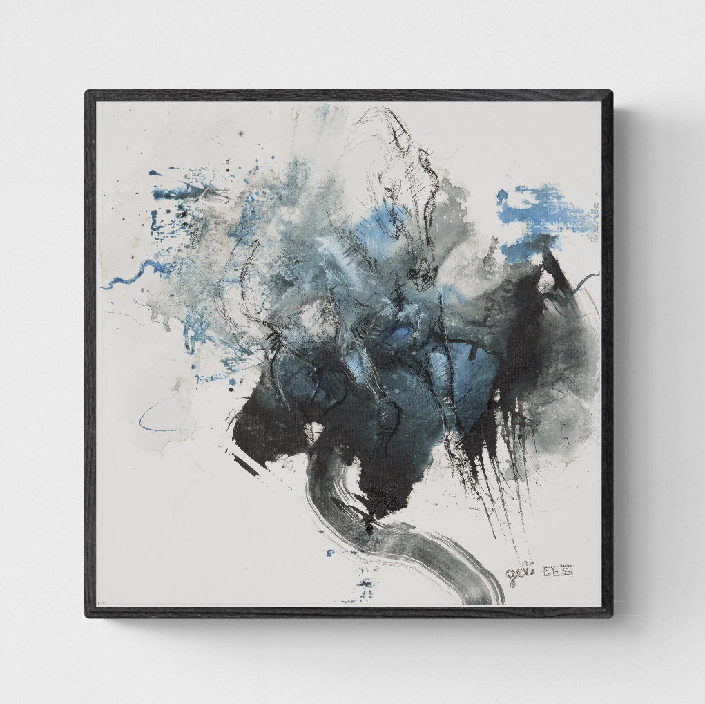 Horse Memory 6t - Full Body Equine Art Blue Painting by Bénédicte Gelé
