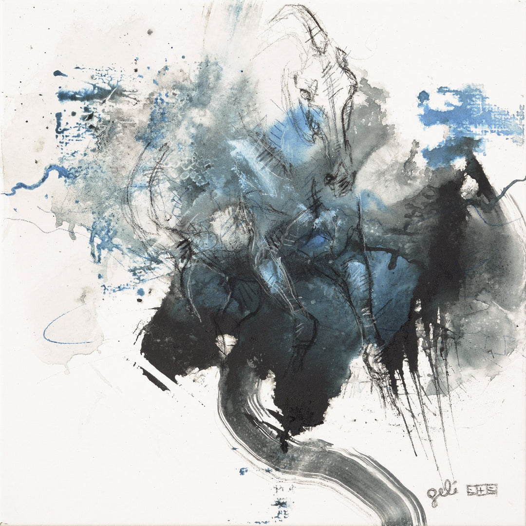 Horse Memory 6t - Full Body Equine Art Blue Painting by Bénédicte Gelé